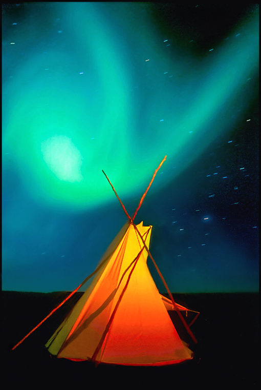 tepee and aurora borealis