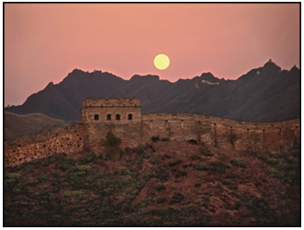 The Great Wall of China with a full moon